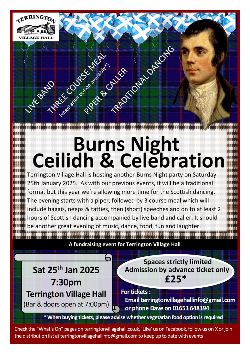 Burns Night, 25<sup>th</sup> Jan 2025